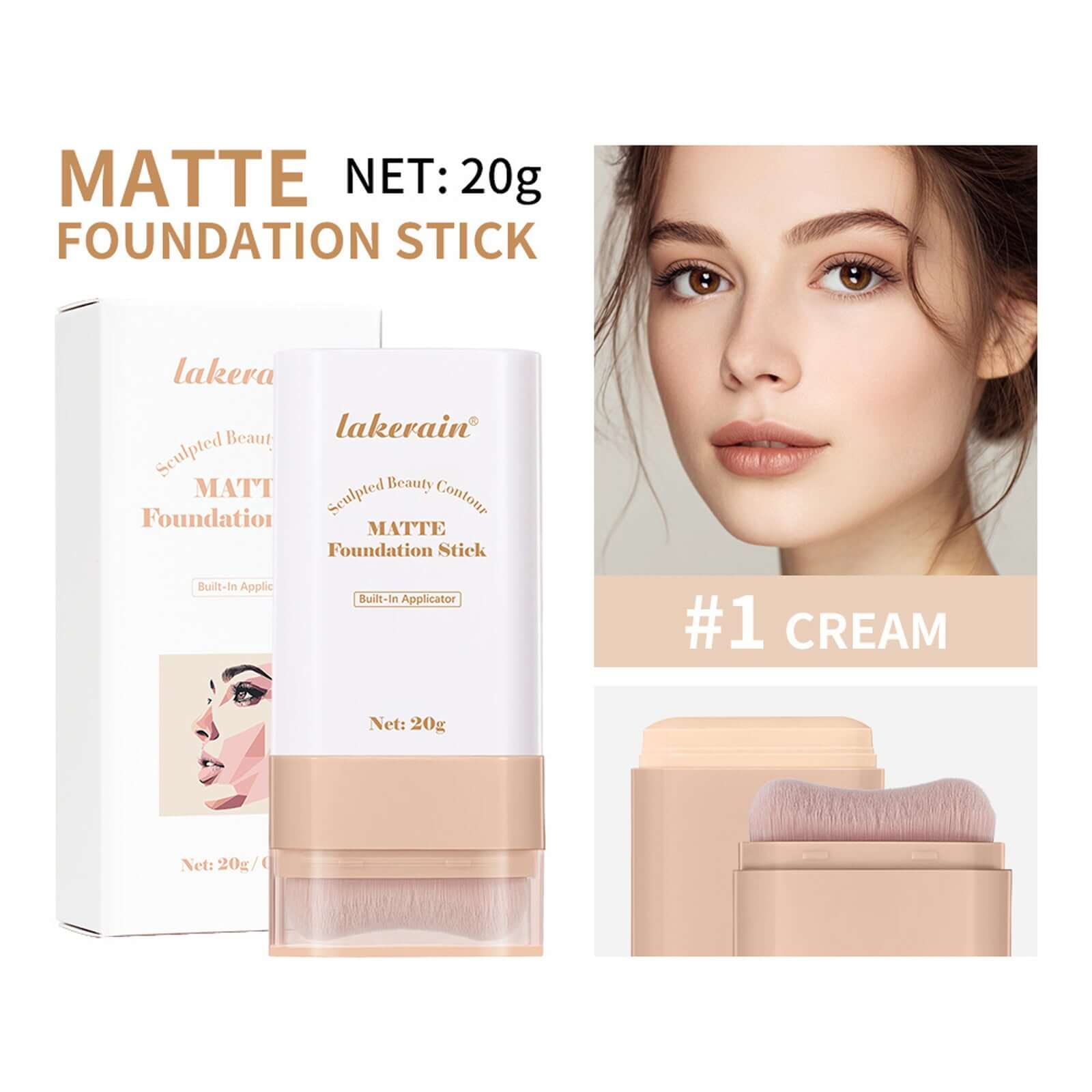 Eraser Stick Foundation Natural Nude Feel in matte packaging, lightweight formula for all skin types, 20g product.