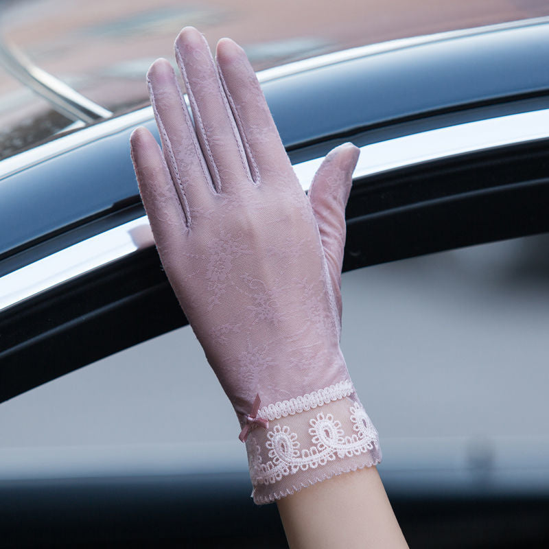 Women's Summer Thin Long UV-proof Gloves Spring And Autumn Thin Short Cotton Ice Lace